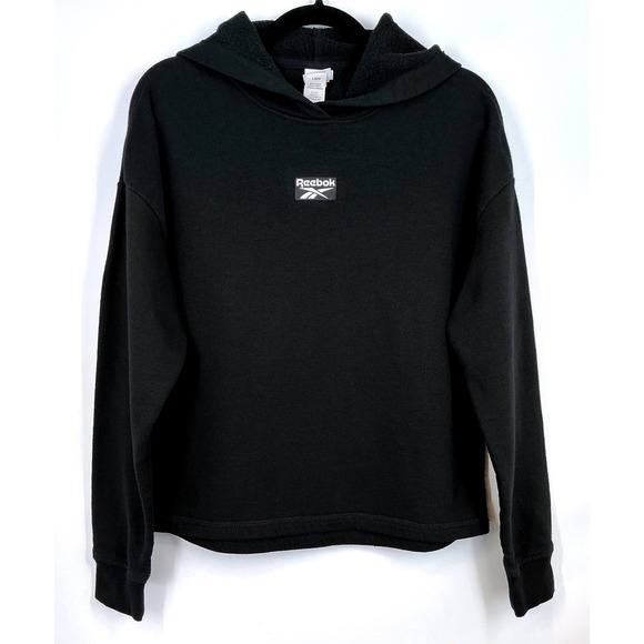 Reebok Tops - Reebok Black Fleece Lined Logo Pullover Hoodie Sweatshirt Sz L Lounge Streetwear